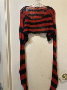 Widow black and red striped cropped sweater extra long sleeves women’s L/XL - Picture 1 of 6