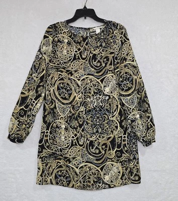 Vestido para mujer H&M 6 escotes redondos cambio dorado cachemir estampado ancla manga larga negro Foto 1 de 4