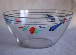 Lenox POPPIES On BLUE ~ 2 Qt. GLASS Serving Bowl ~ 9" Salad Bowl ~ VGC Vtg. - Picture 1 of 3