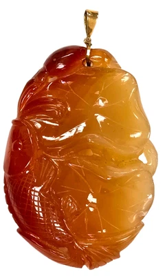 Antique Carved Carnelian Agate Chinese Pendant - Image 1 of 4