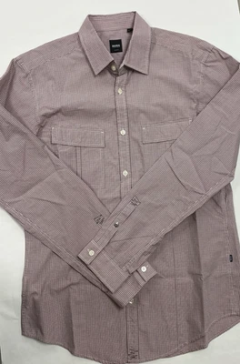 Hugo Boss Mens Slim Fit Dress Shirt M Long Sleeve Red Plaid - Image 1 of 4