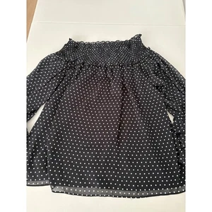 CeCe Black Polka Dot Off Shoulder Long Sleeve Blouse Top Size L Career - Picture 1 of 7