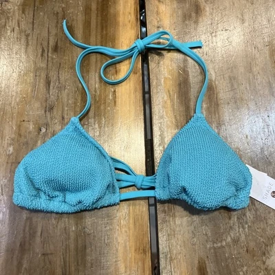 Top de natación de bikini triángulo halter azul verdoso texturizado mediano Shade & Shore 8-10 Foto 1 de 4