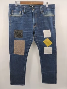 Uniqlo Kaihara Selvedge Jeans Adult 36x28 Stretch Slim Straight Patched - Picture 1 of 11