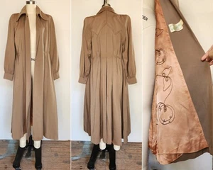 VTG Women's 30s 40s Wool Gabardine Coat War Era Beige Wool Embroidered Lining SM - Picture 1 of 20