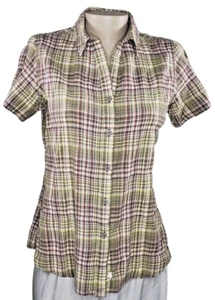 Vintage WOOLRICH Kurzarm Seersucker Karo Hemd Oberteil Baumwolle Damen Knopf M - Bild 1 von 13