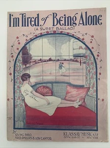I'm Tired of Being Alone ( A Sweet Ballad ) 1925 Vintage Piano Sheet Music - Picture 1 of 4