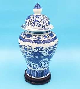 Classic 15 Inch Ming Style Blue and White Porcelain Ginger Temple Dragon Jar - Picture 1 of 3