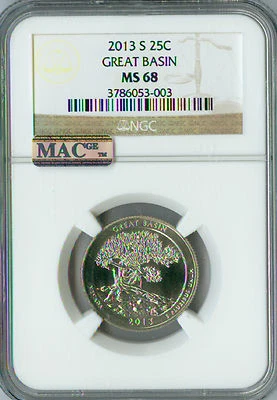 2013 S GREAT BASIN QUARTER NGC MS68 PQ MAC FINEST GRADE SPOTLESS .  - Image 1 of 2