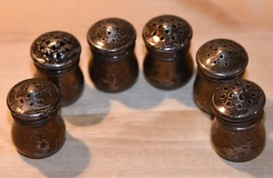 Set of 6 Vintage Mini Sterling Silver Salt & Pepper Shakers 1 1/4" Tall. - Picture 1 of 9