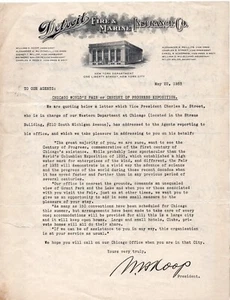 Carta de contenido de la Feria Mundial de Chicago 1933 Detroit Fire & Marine Insurance Co. - Imagen 1 de 2