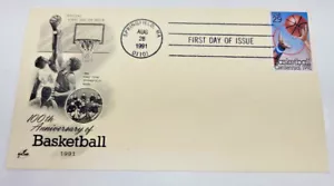 1991 Basketball 100th Anniversary USPS First Day Issue Envelope and Stamp - Picture 1 of 7