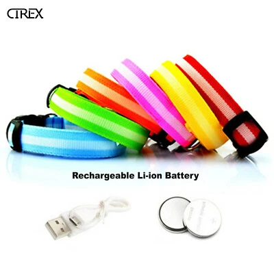USB Rechargeable LED Dog Collar Nylon Glow Flashing Light Up Safety Pet Collars - Image 1 of 4