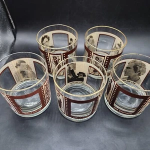 Vintage Houze Art High Ball Glasses Roaring Twenties Stars Film Strip Set Of 5 - Picture 1 of 14