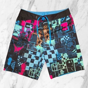 Quiksilver Bañador Hombre Gráficos Neón Cyberpunk Bolsillo Zip Talla 36 W36/50 - Imagen 1 de 11