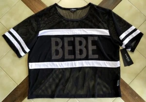 Top de malla recortada que absorbe la humedad con logotipo negro/blanco BEBE SPORT (1X) NUEVO CON ETIQUETAS - Imagen 1 de 4