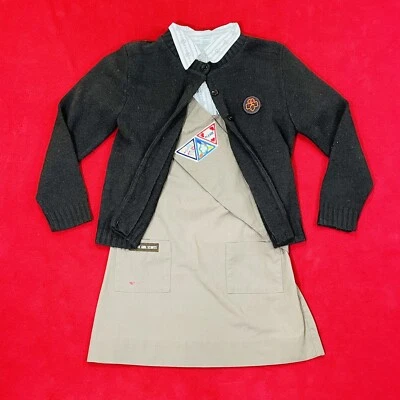 Vintage 80’s Girl Scout Brownie Uniform Jumper/Romper-Dress Shirt & Sweater Sz 7 - Image 1 of 4