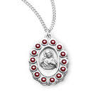 Sterling Silver Scapular w/ Ruby Crystals 0.9" Medal + 18" Chain S3277RB18