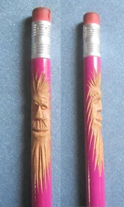 Old Scary Dude Carved Into Big Pink Pencil - Bild 1 von 2