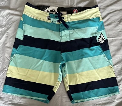 Volcom Men’s Board Shorts Blue Stripes V2S 2-Way Stretch Size 31 Boardies Trunks - Image 1 of 4