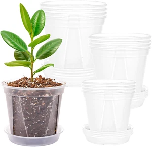 12Pcs 4/5/6" Clear Nursery Pots with Saucer Transparent Plastic Plant Drainage - Picture 1 of 1