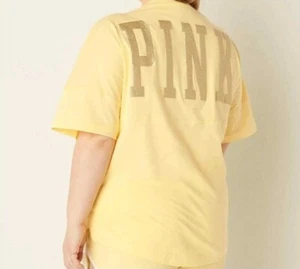 Victoria's Secret PINK Women Shine Logo Short Sleeve Campus T-Shirt Yellow L NWT - Picture 1 of 6