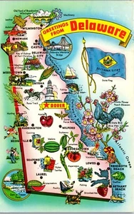 Vintage DE Postcard Greetings from Delaware Points of Interest Map  - Picture 1 of 3