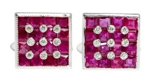 Lab-Created Square Pink Ruby & Cubic Zirconia Men's Fashion Elegant Cufflinks - Picture 1 of 3