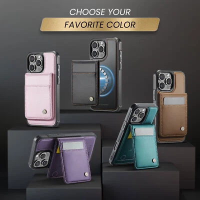 Magnetic Wireless Charge Card Wallet Phone Case For iPhone 16 15 14 13 12 11 XR - Image 1 of 4