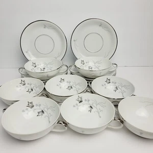 16 Pc 8 Sets Baronet Silver Arbor Bouillon Cream Soup Bowl Cup Saucer Eschenbach - Picture 1 of 12