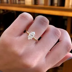 Marquise Cut 1.75 Ct IGI Lab Grown Diamond 14k Yellow Gold Wedding Ring 6 7 8 - Picture 1 of 13
