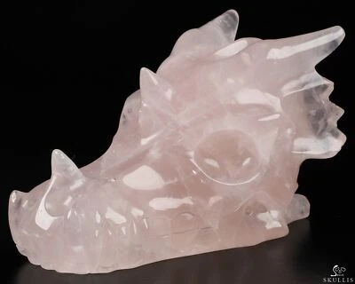 Escultura de calavera con cabeza de dragón de cristal tallada a mano de cuarzo rosa de 5,0", curación Foto 1 de 4