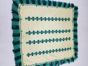 Vintage Traditional Handmade Embroidered Fringed Tablecloth 48x48 inches - Picture 1 of 12