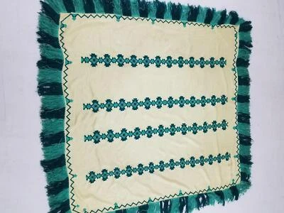Vintage Traditional Handmade Embroidered Fringed Tablecloth 48x48 inches - Image 1 of 4