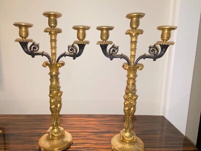 PAR DE CANDELABROS FRANCESES SIGLO XIX CHARLES X CANDELABRO Foto 1 de 4