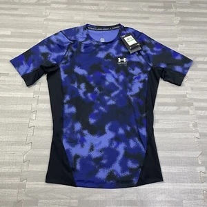 Under Armour HeatGear Camo Compression Mens Large Short Sleeve 1361518 Blue $50 - Picture 1 of 8