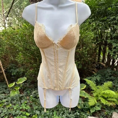 Victoria Secret Lencería Bustier Corsé Liguero Correas 36C Marfil Crema Encaje Claro Foto 1 de 4