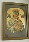 Antique Victorian Olph Icon Mary & Jesus W/Crowns Theotokos Gilded Wood Frame