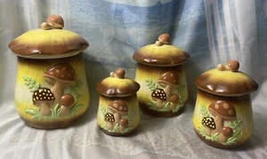 Arnel  Mushroom 4 Piece 2 Sided Canister Set Vintage 1970s - Picture 1 of 6