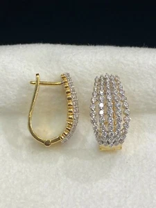 1.79 Cts Round Brilliant Cut Natural Diamonds Hoop Earrings In 585 Fine 14K Gold - Picture 1 of 12