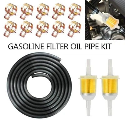 6 Feet 1/4" ID Motorcycle Scooter Gas Fuel Line Tubing Hose Clamps Fuel Filter - Image 1 of 4