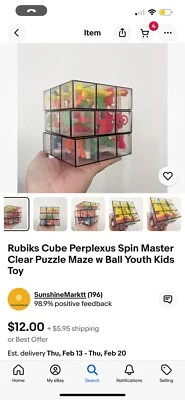 Rubix Cube Perplexus  Spin  Master Clear Puzzle Maze Cube With Metal Ball - Image 1 of 4