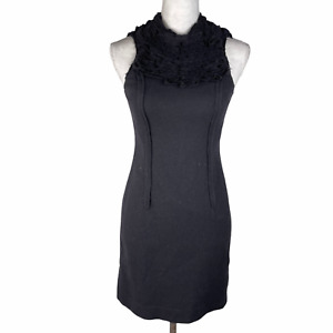 Robert Rodriguez Cocktail Bodycon Dress Womens 2 Black Floral Sleeveless Wool 