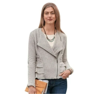 Sundance с оборками Joy куртка размер средний серый Moto необработанные края полный молнии толстовка - Изображение 1 из 4