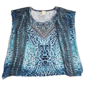 Chico's Poncho Tank Top Size 1 Bedazzled Sheer Sleeves Blue Fairycore Festival - Picture 1 of 16