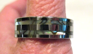 STAINLESS STEEL INLAID ABALONE ETERNITY BAND RING SIZE 12 8 MM - Picture 1 of 2
