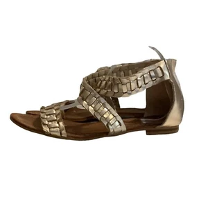 Scarpe sandali Boden pelle gladiatore tessuto alla caviglia oro metallizzato 40,5/9,5 - Foto 1 di 10