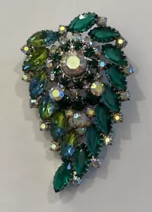 Vintage Stunning Juliana Style Green Brooch Pin Rhinestone Sparkling Unsigned - Picture 1 of 5