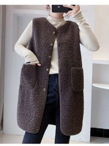 Mujeres Chaleco Largo Chaqueta Sin Mangas Chaleco Chaleco Abrigo Body Warmer Abrigo Top - Imagen 1 de 5