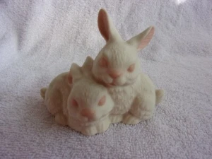 Cute Pink Scary Eyes Rabbit Statue Porcelain Figurine - Picture 1 of 6